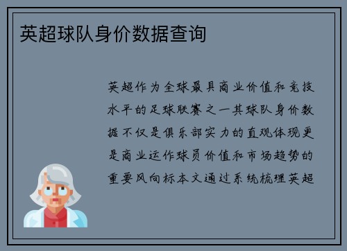 英超球队身价数据查询
