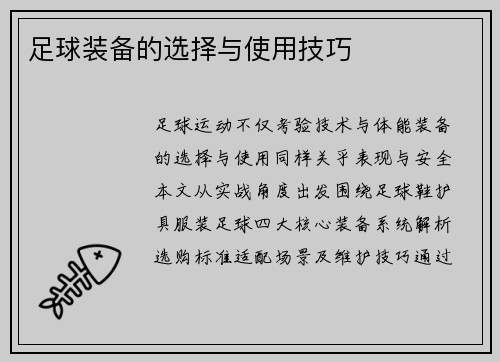 足球装备的选择与使用技巧
