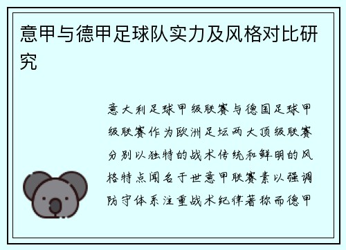 意甲与德甲足球队实力及风格对比研究