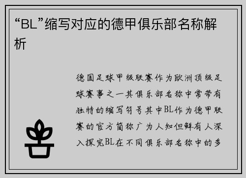 “BL”缩写对应的德甲俱乐部名称解析